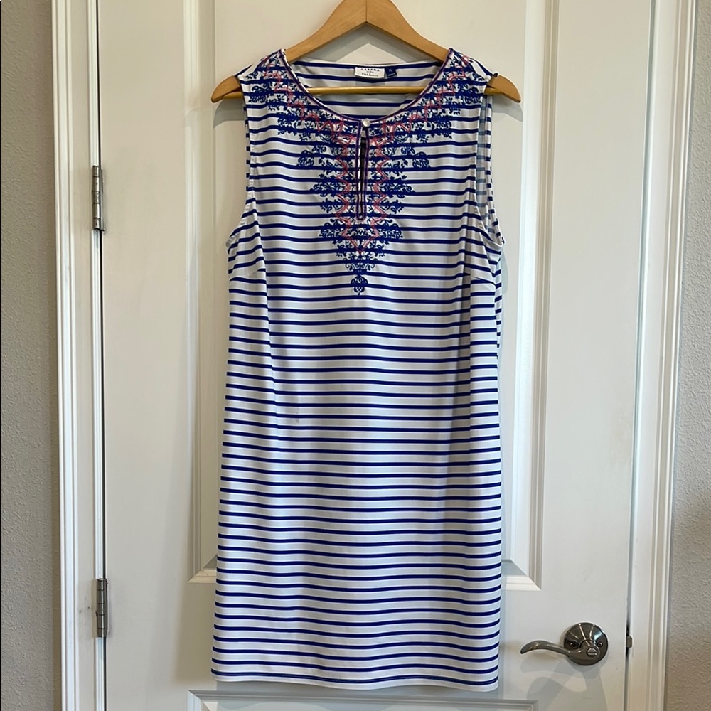 Nautical Striped Swim Coverup Talbots Sleeveless with Embroidery